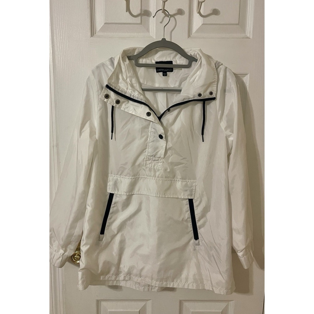 Cynthia Rowley Rain Coat Women XLarge White Long Sleeve Hooded Quarter Zip